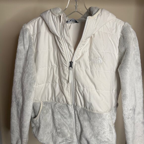 The North Face Girls Fleece Puffer Jacket Hooded White Gray - Picture 2 of 8